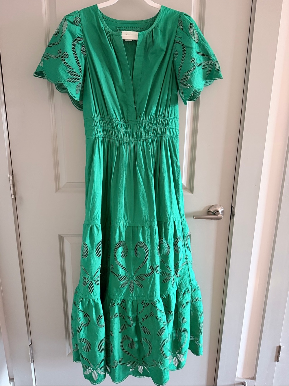Green Eyelet Midi Dress - Classic Women's Summer Dress - Picture 1 of 3